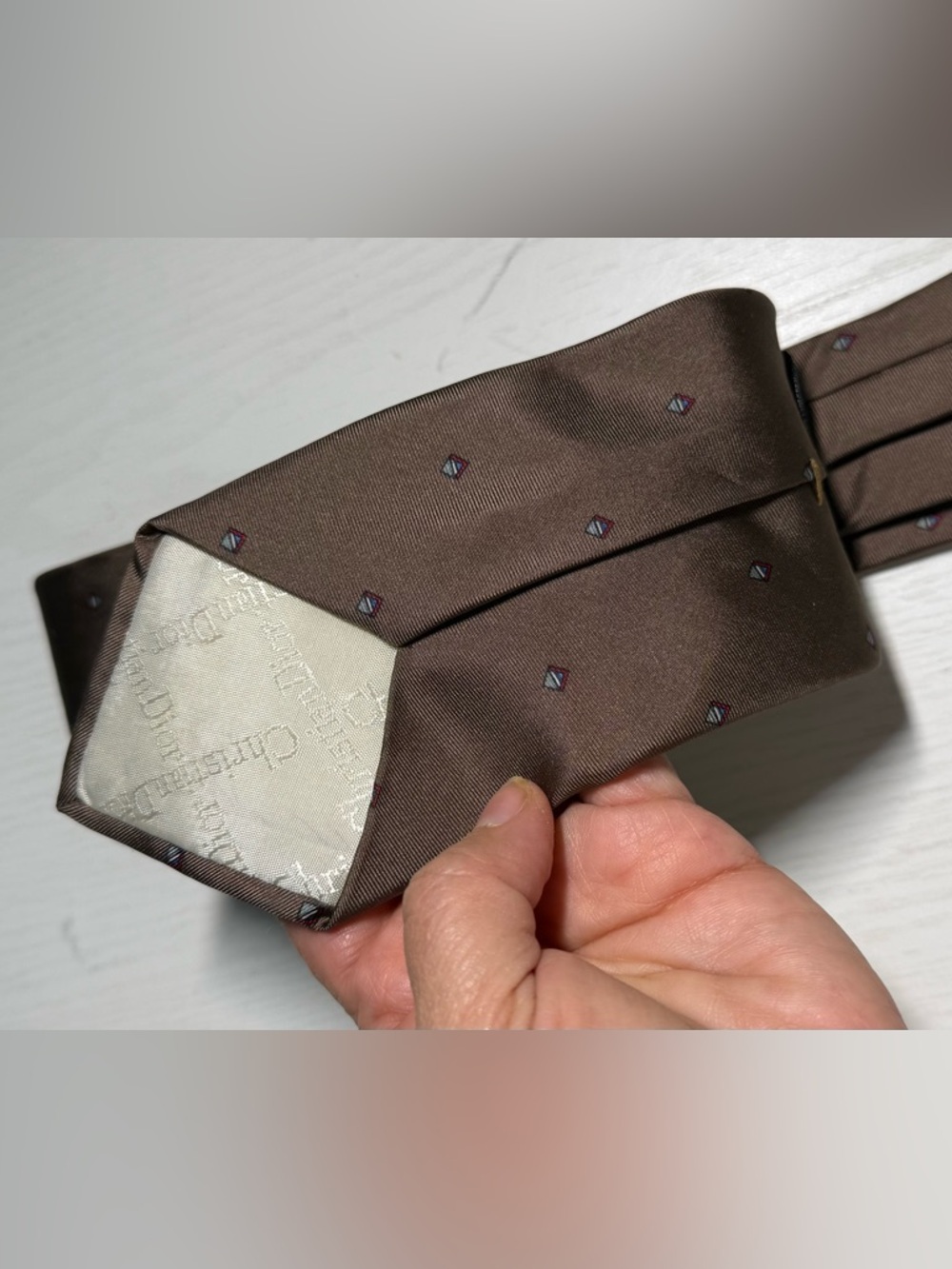 Dior Brown Tie with Tiny Geometric Dots 100% silk - Picture 3 of 4